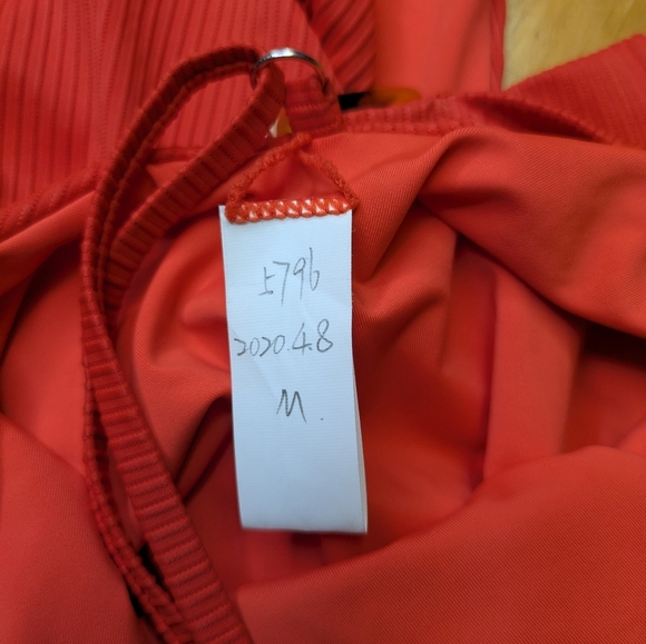 2/$25-Miss Adola Ribbed T-back One Piece Orange/Red Lower Back Belt Cinch Vneck - Picture 8 of 8